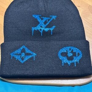 Black with Blue Graphic Knit Beanie
